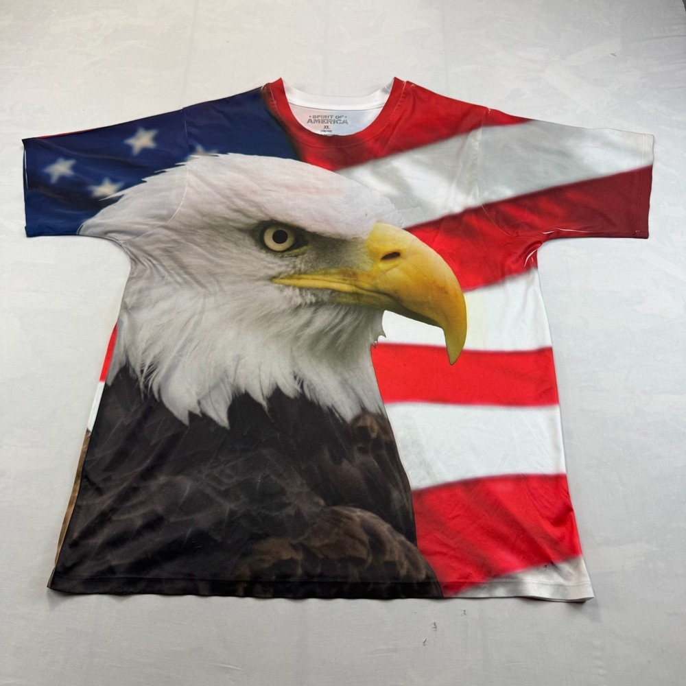 Spirit of America T-Shirt Mens XL Multi Bald Eagle US Flag AOP Short Sleeve Tee